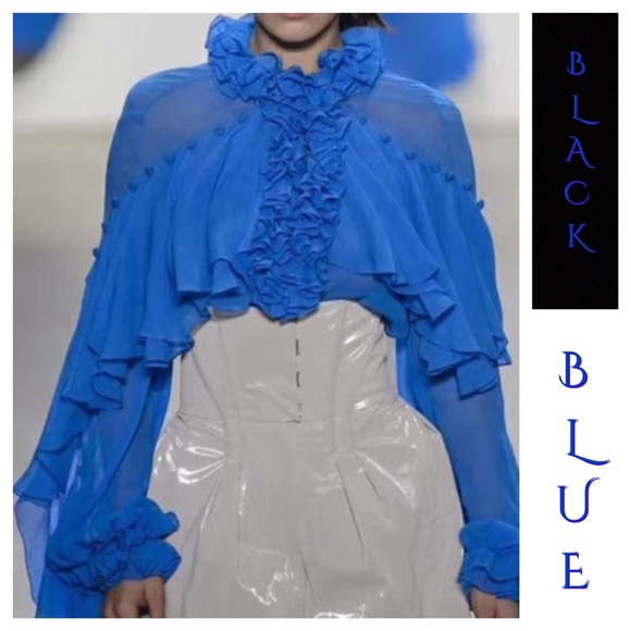 Tops - Gorgeous Blue & Black Ruffle Sheer Top